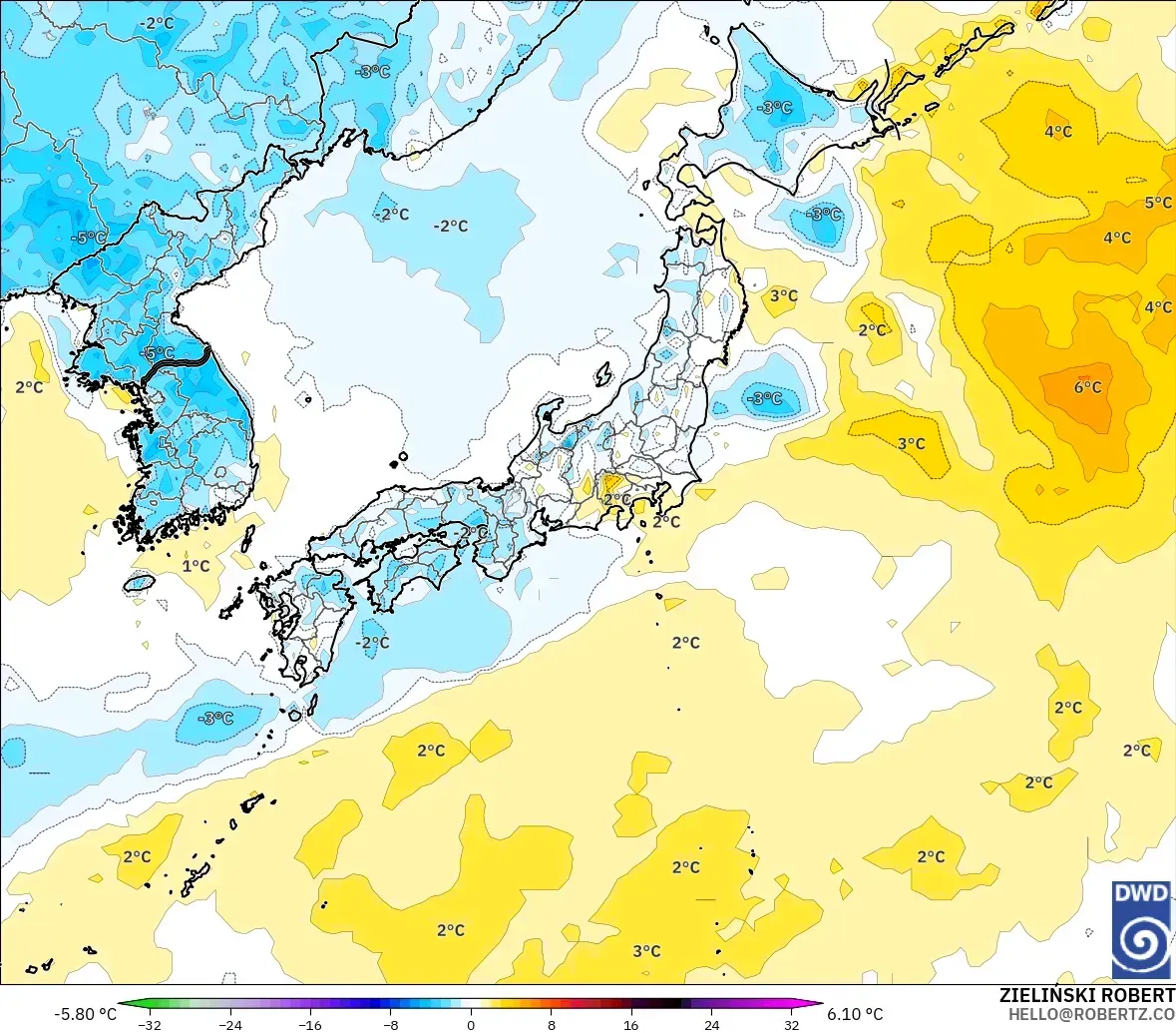 ICON modelo - Japón, Anomalía de temperatura a 2 m