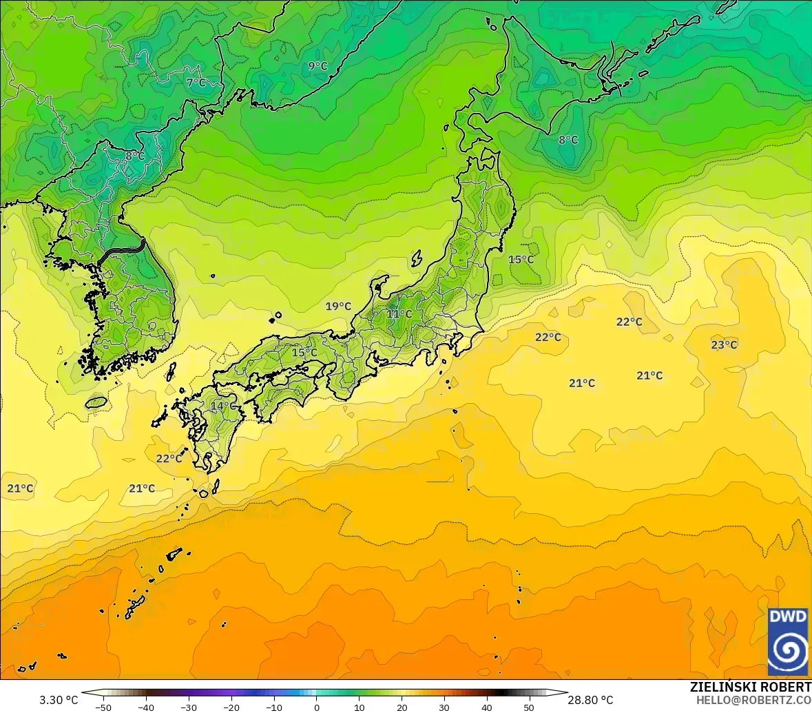 ICON modelo - Japón, Temperatura a 2 m
