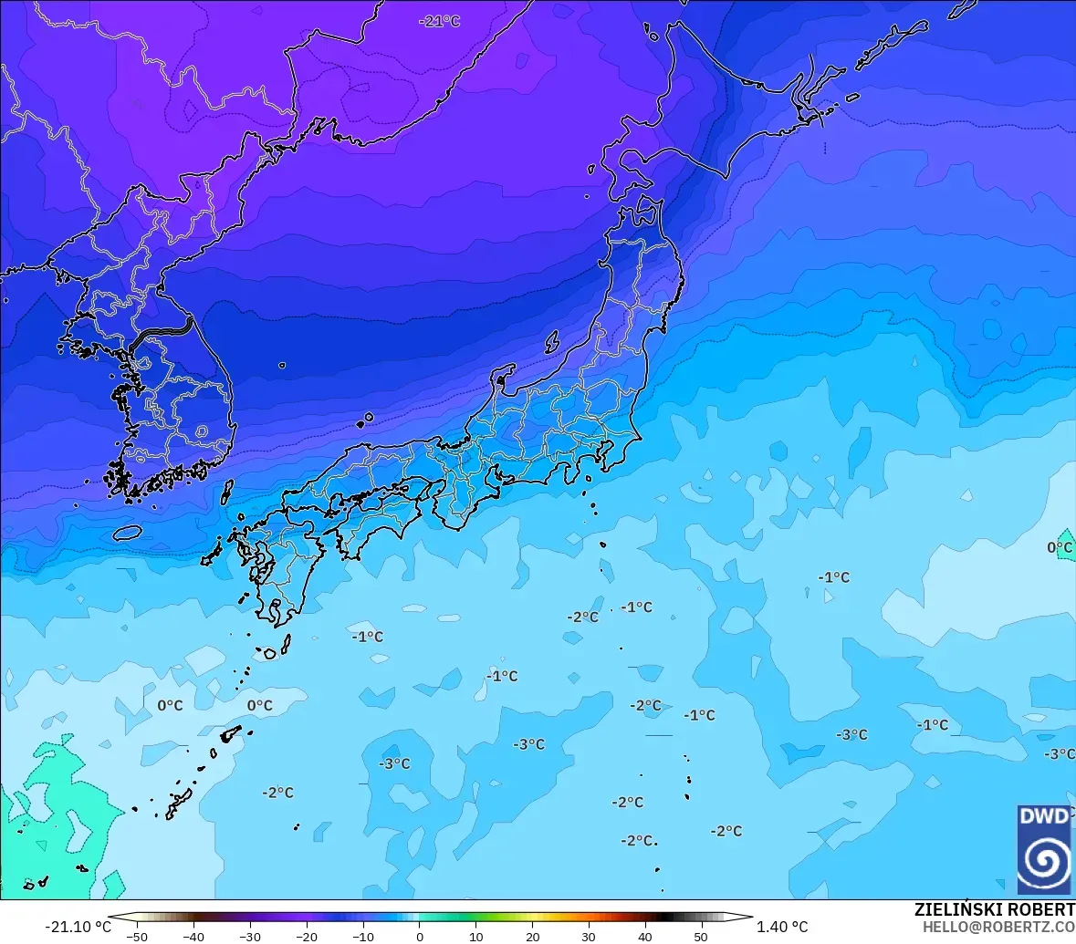 ICON modelo - Japón, Temperatura a 500 hPa