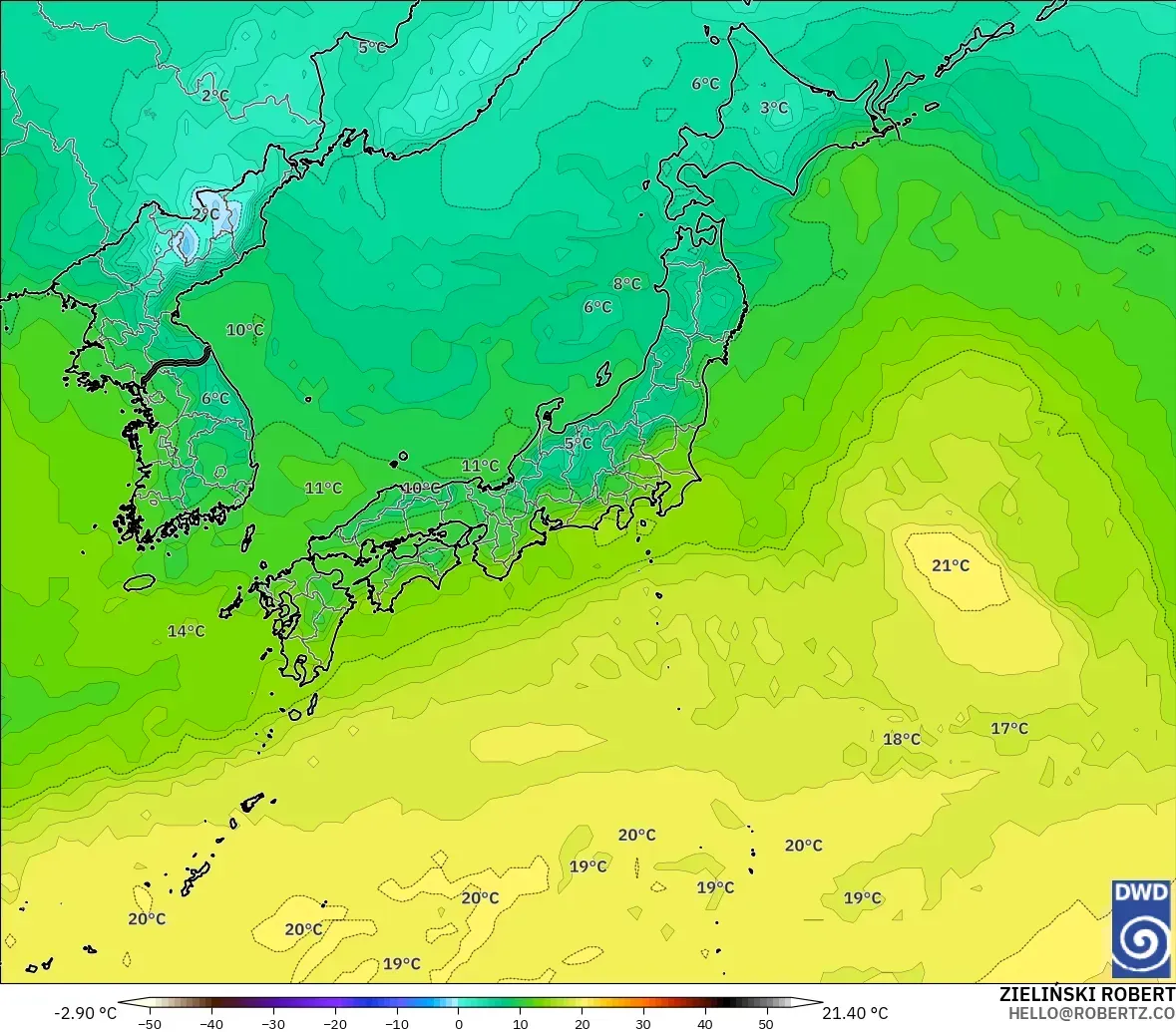 ICON modelo - Japón, Temperatura a 850 hPa