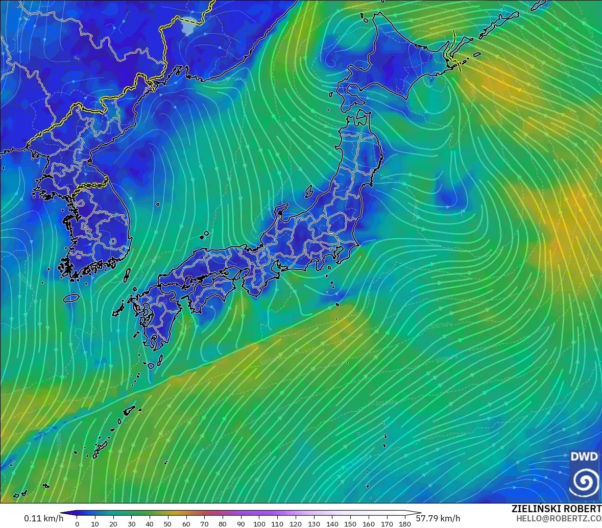 ICON modelo - Japón, Viento a 10 m