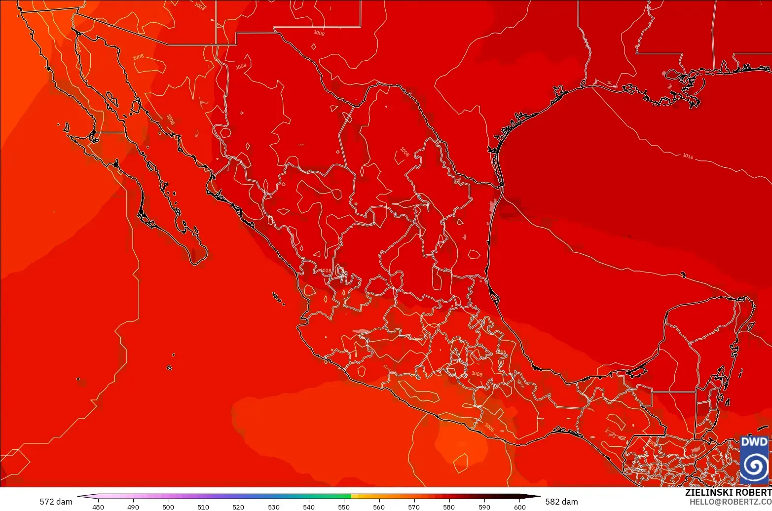 ICON modelo - México, Altura geopotencial a 500 hPa