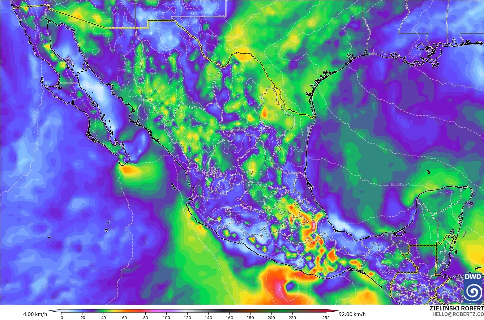 ICON modelo - México, Ráfagas de Viento Máximas