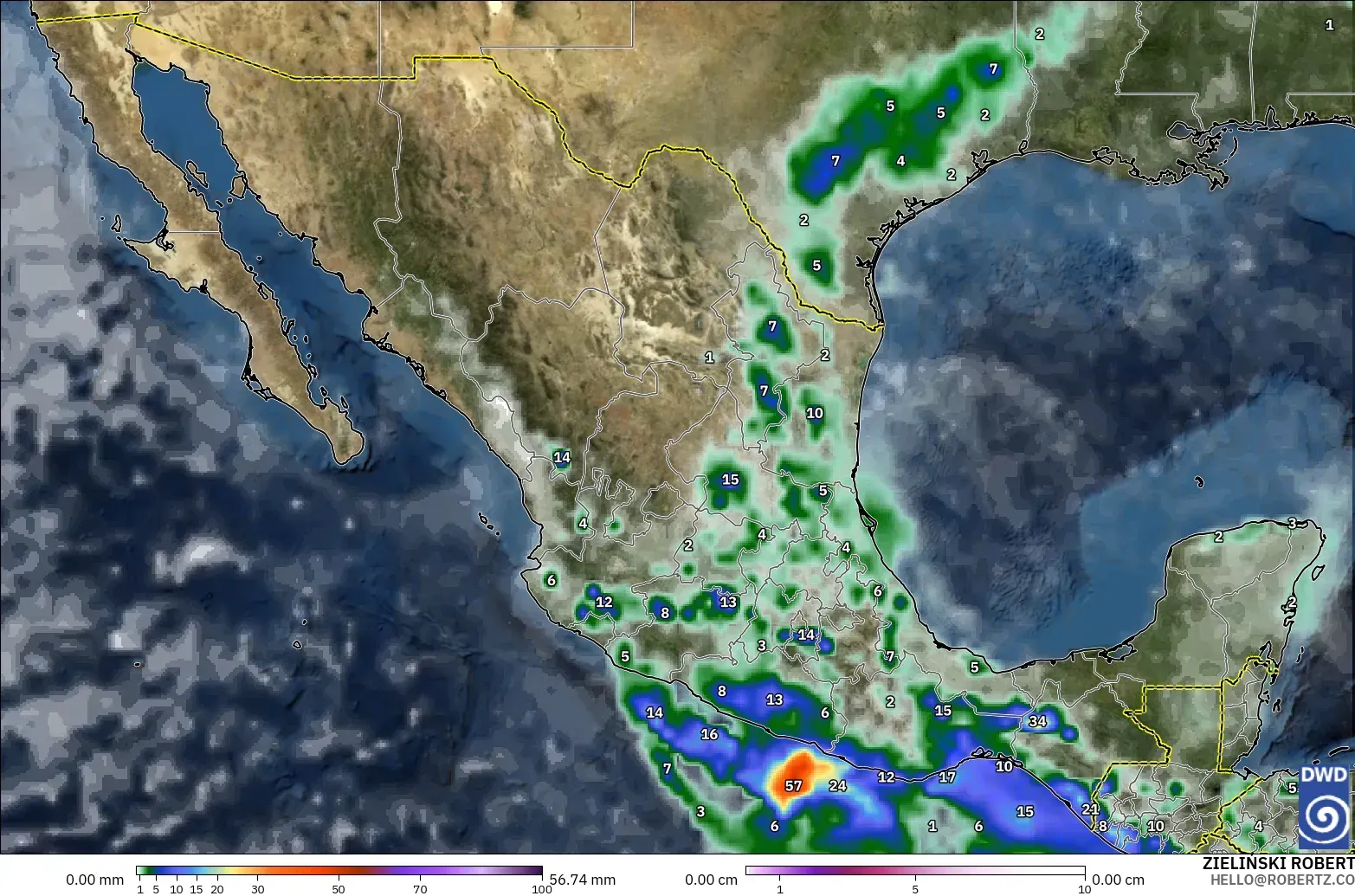ICON modelo - México, Precipitación, nubes y presión
