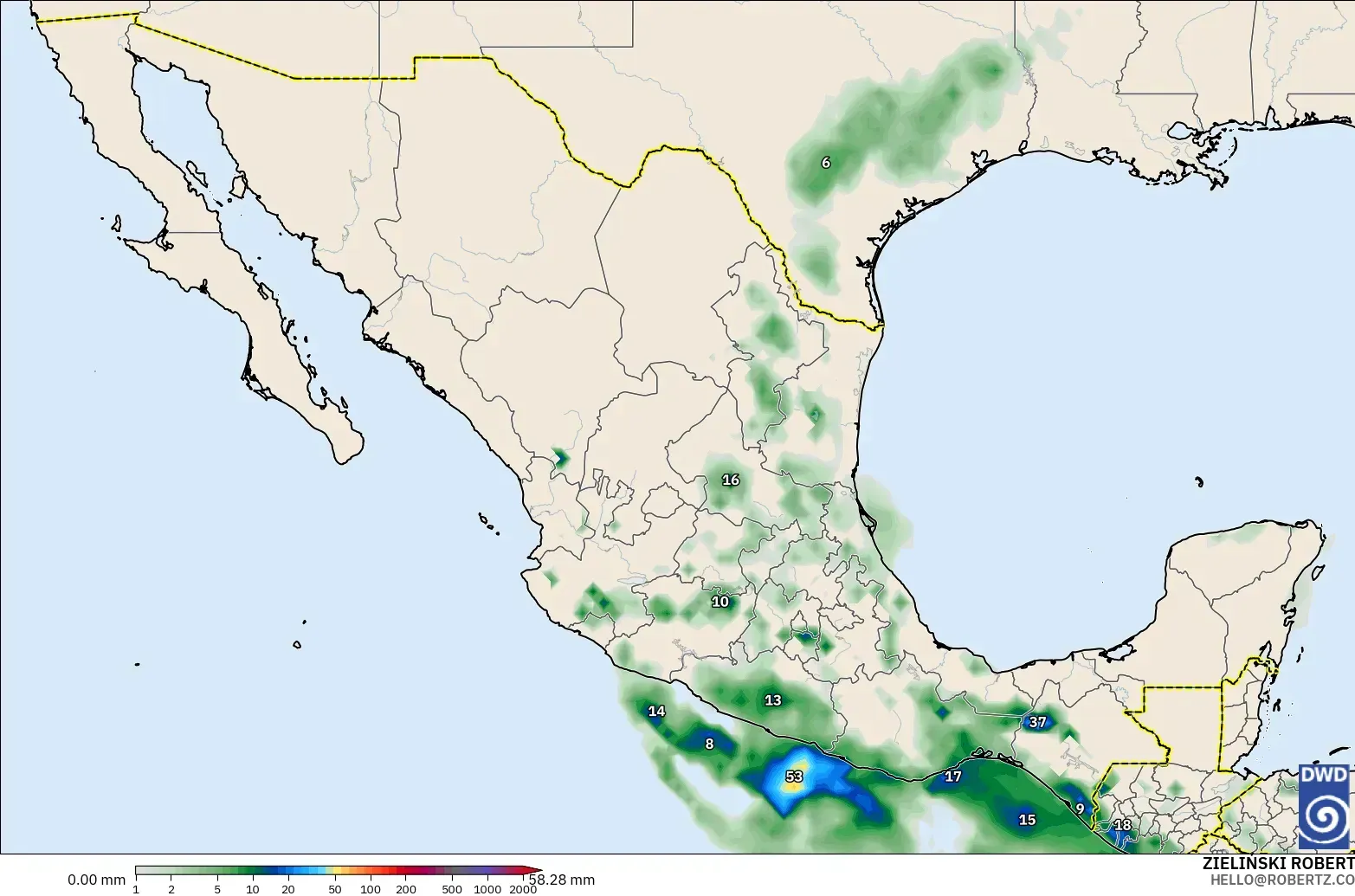 ICON modelo - México, Acumulación de precipitación