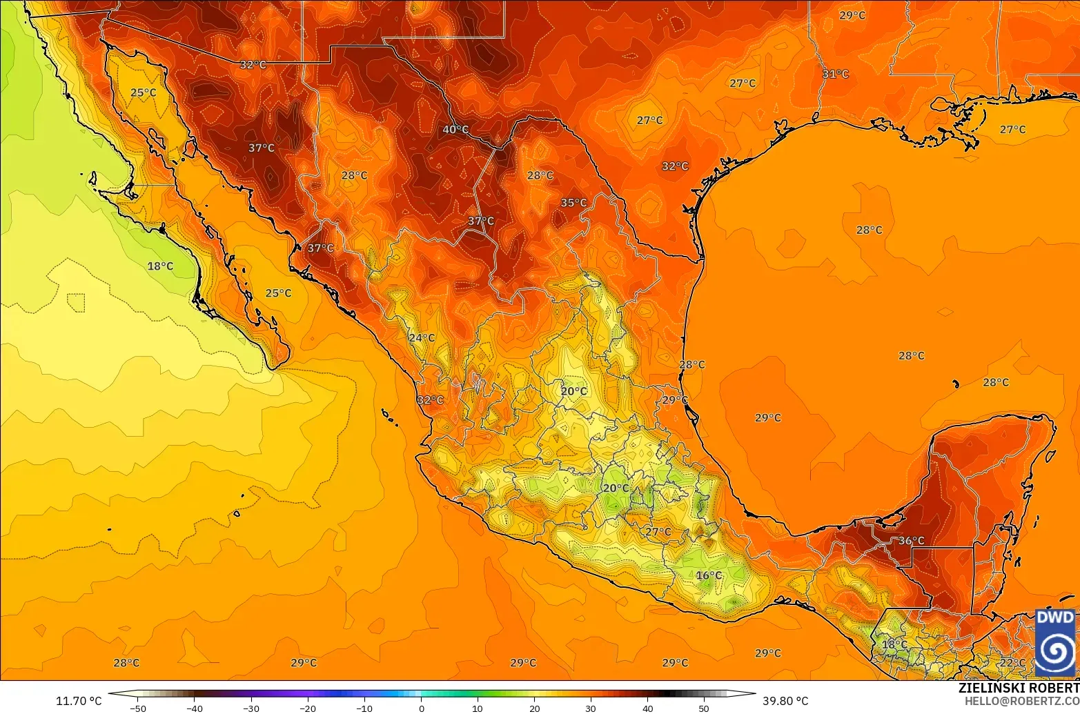 ICON modelo - México, Temperatura a 2 m
