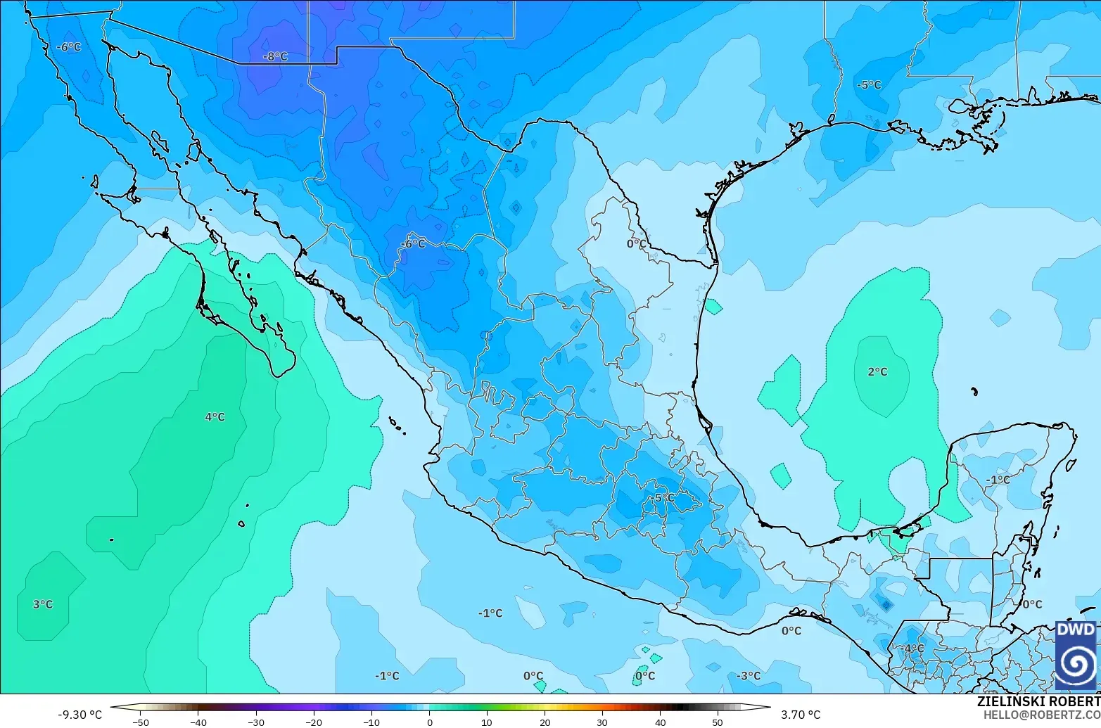 ICON modelo - México, Temperatura a 500 hPa