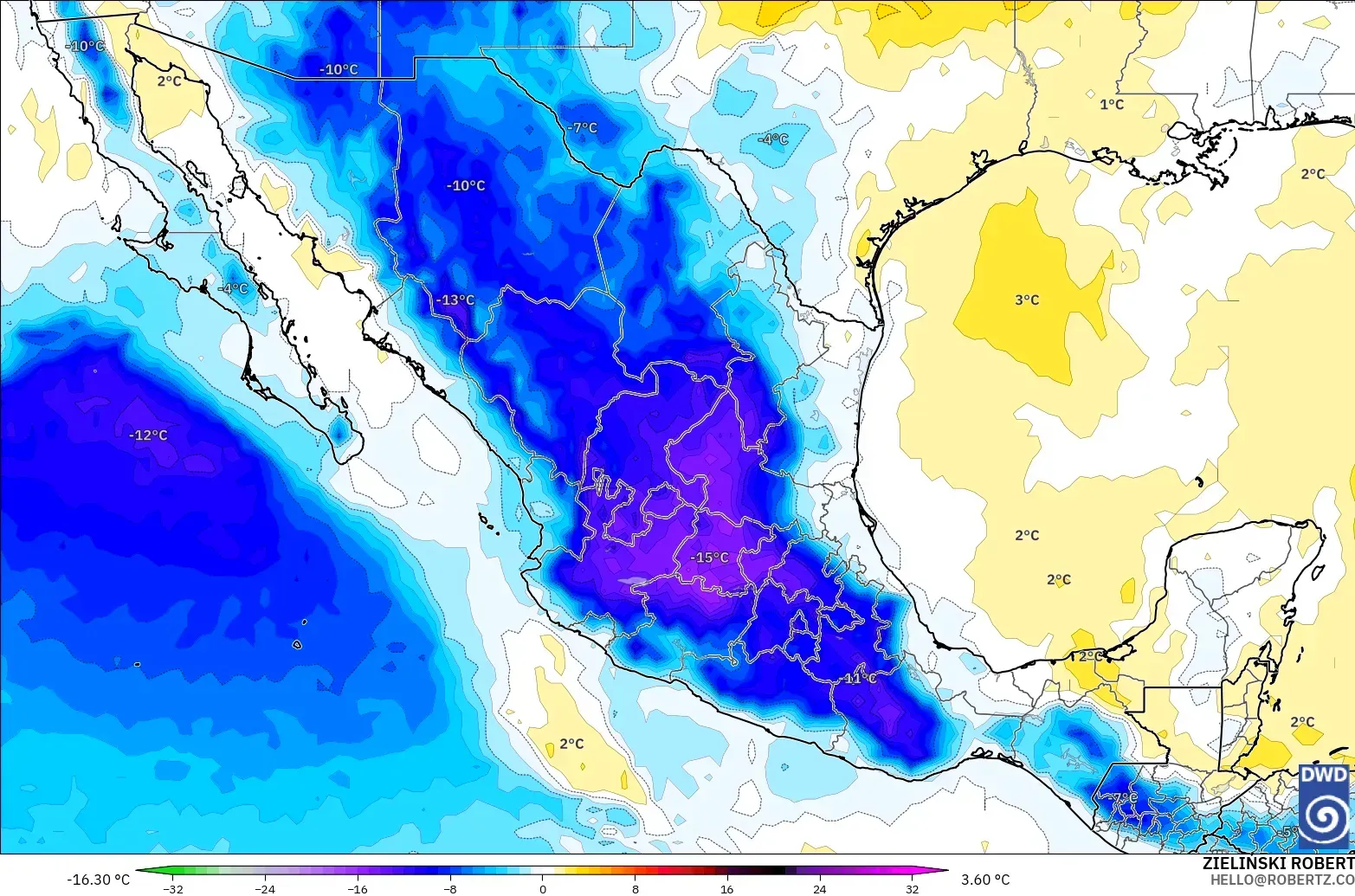 ICON modelo - México, Anomalía de temperatura a 850 hPa