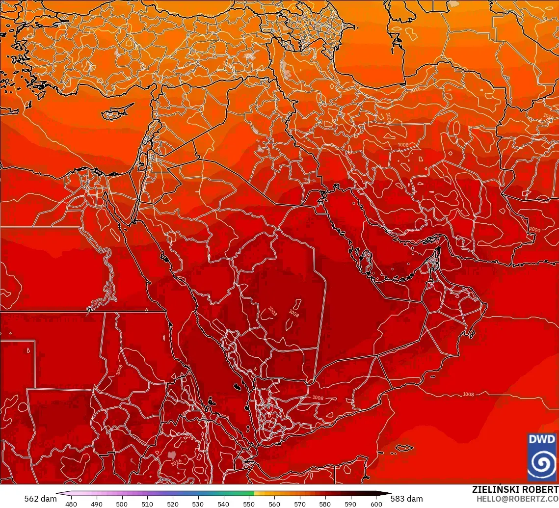 ICON modelo - Oriente Medio, Altura geopotencial a 500 hPa