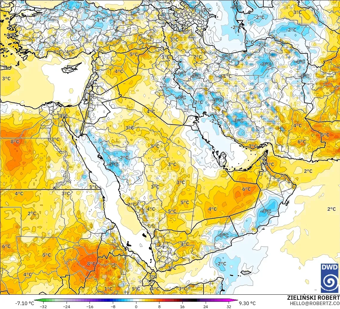ICON modelo - Oriente Medio, Anomalía de temperatura a 2 m