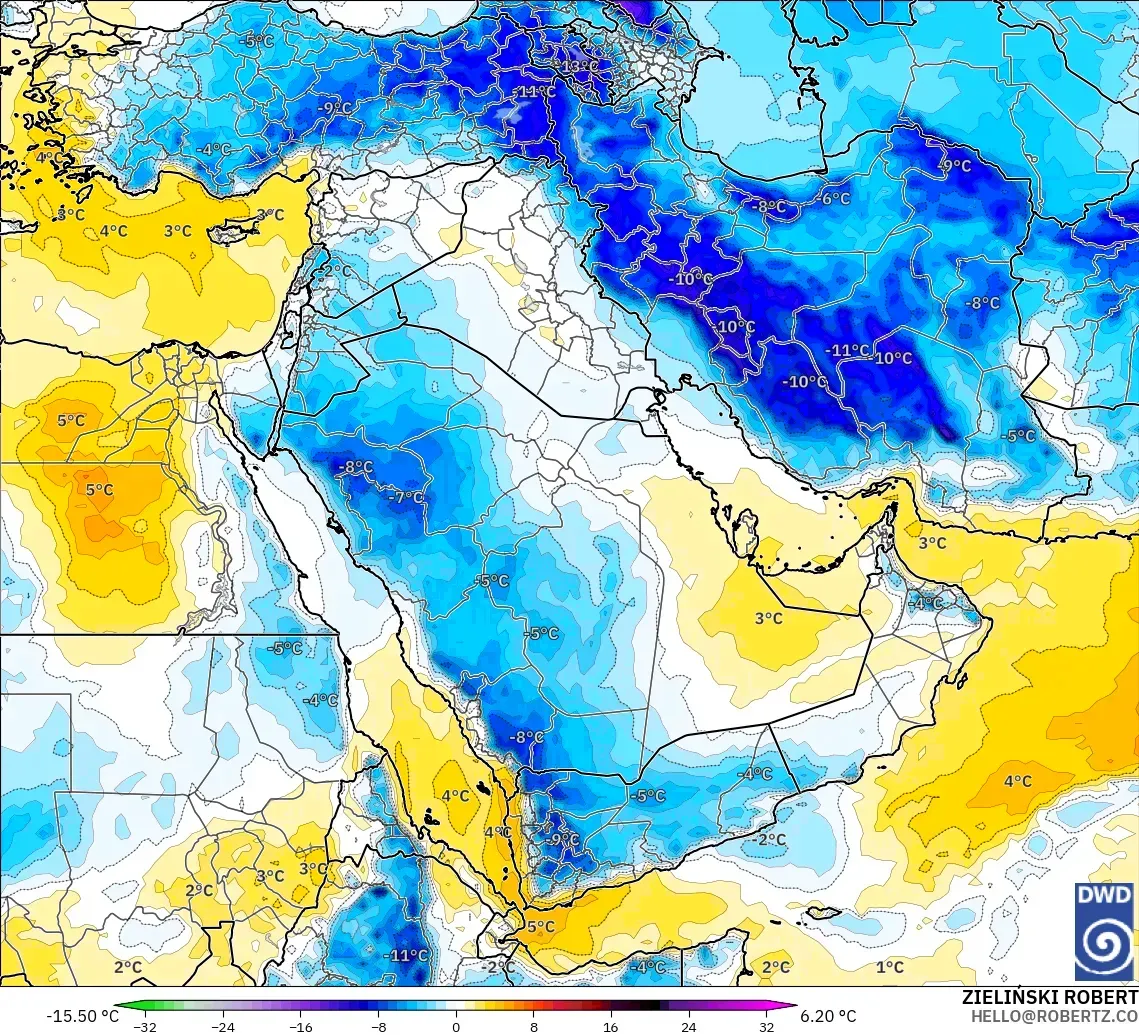 ICON modelo - Oriente Medio, Anomalía de temperatura a 850 hPa