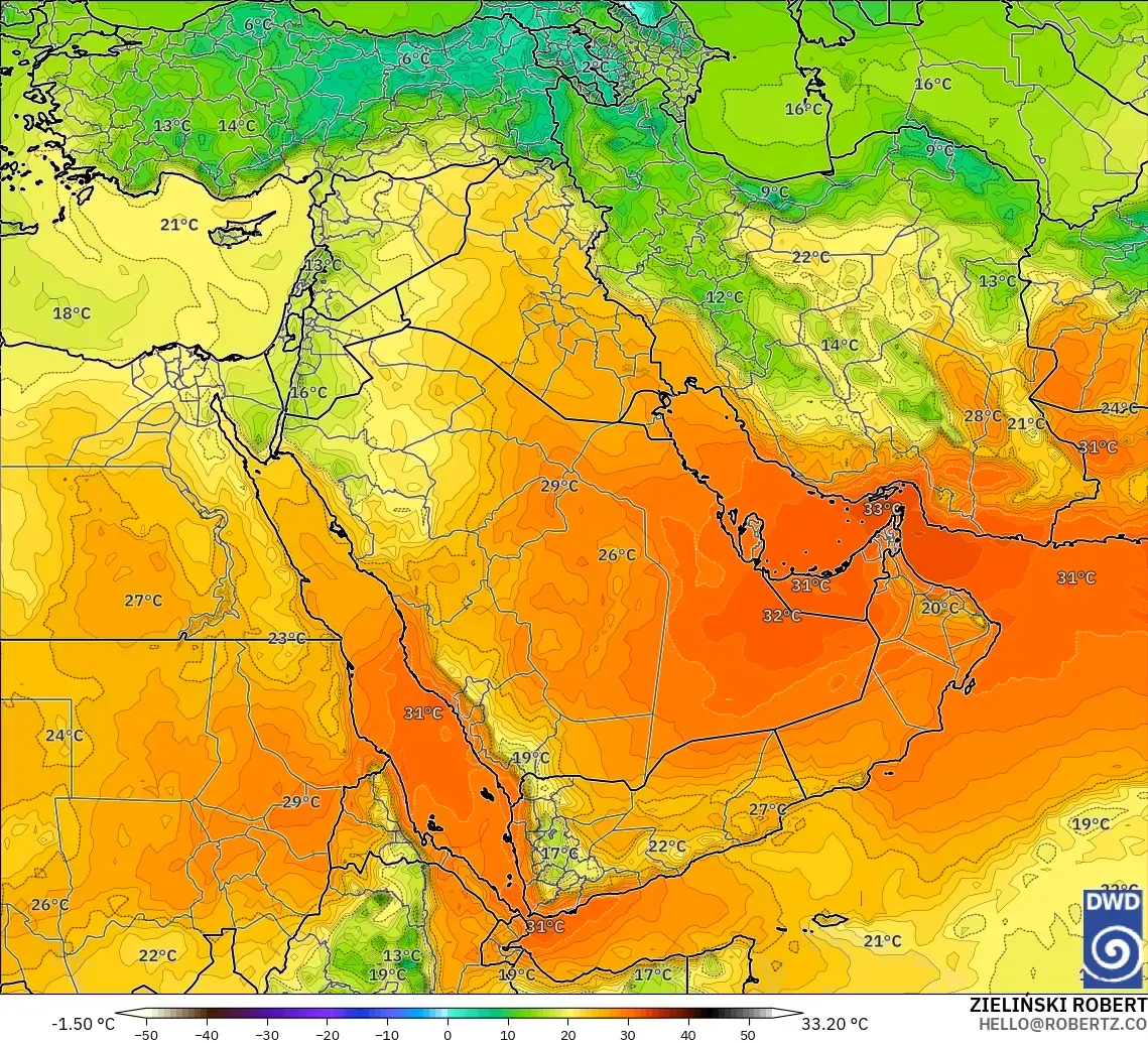 ICON modelo - Oriente Medio, Temperatura a 850 hPa