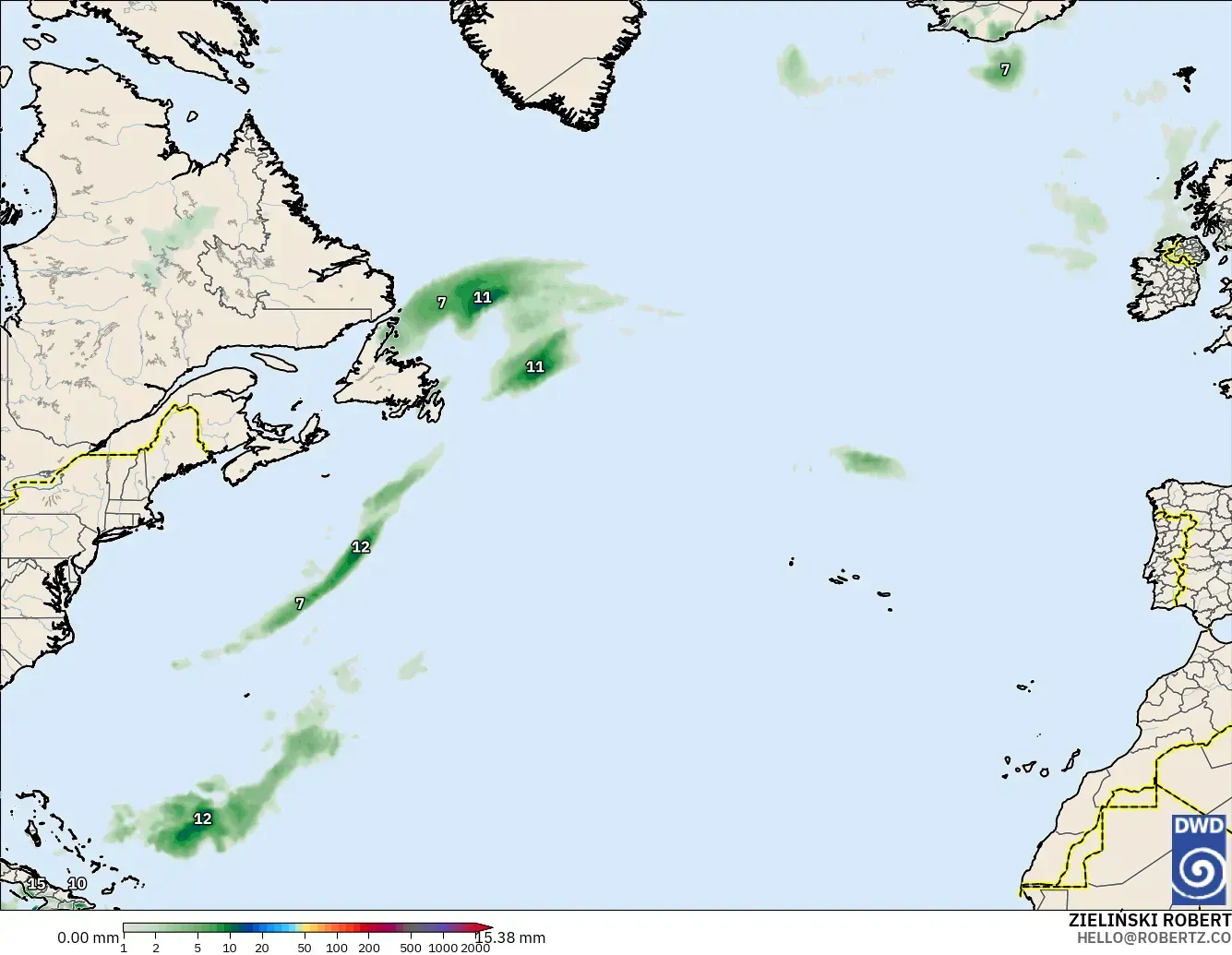 ICON modelo - Norte Atlántico, Acumulación de precipitación