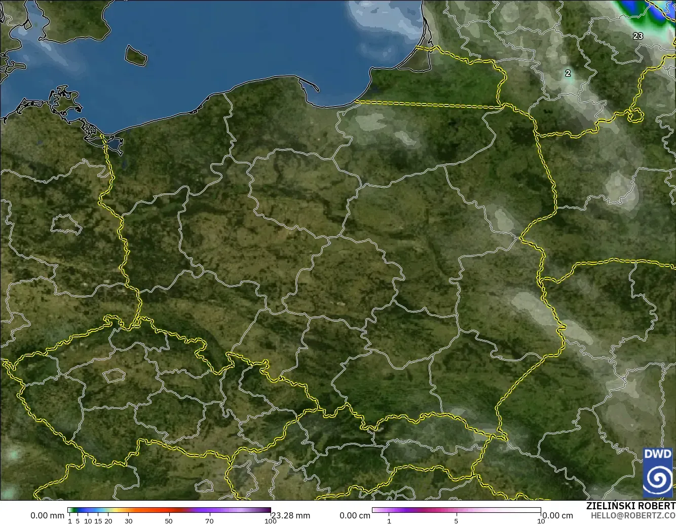 ICON modelo - Polonia, Precipitación, nubes y presión