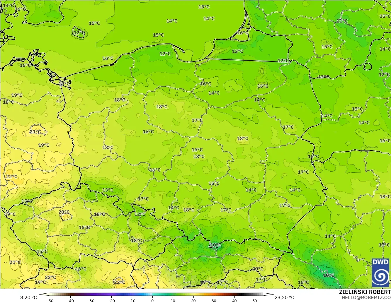 ICON modelo - Polonia, Temperatura a 2 m
