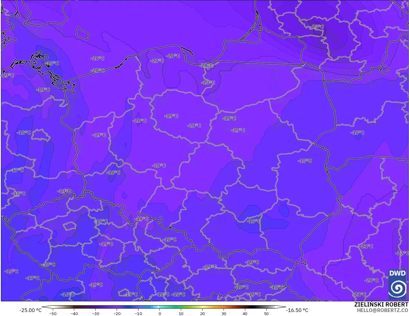 ICON modelo - Polonia, Temperatura a 500 hPa