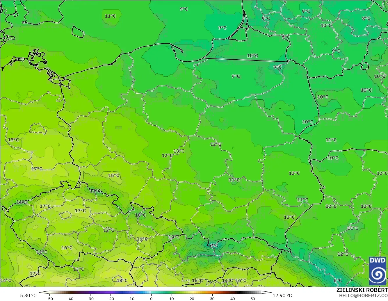 ICON modelo - Polonia, Temperatura a 850 hPa