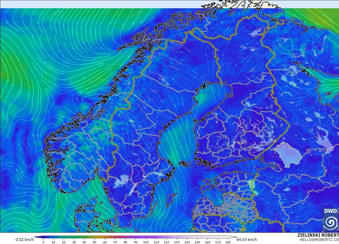 ICON modelo - Escandinavia, Viento a 10 m