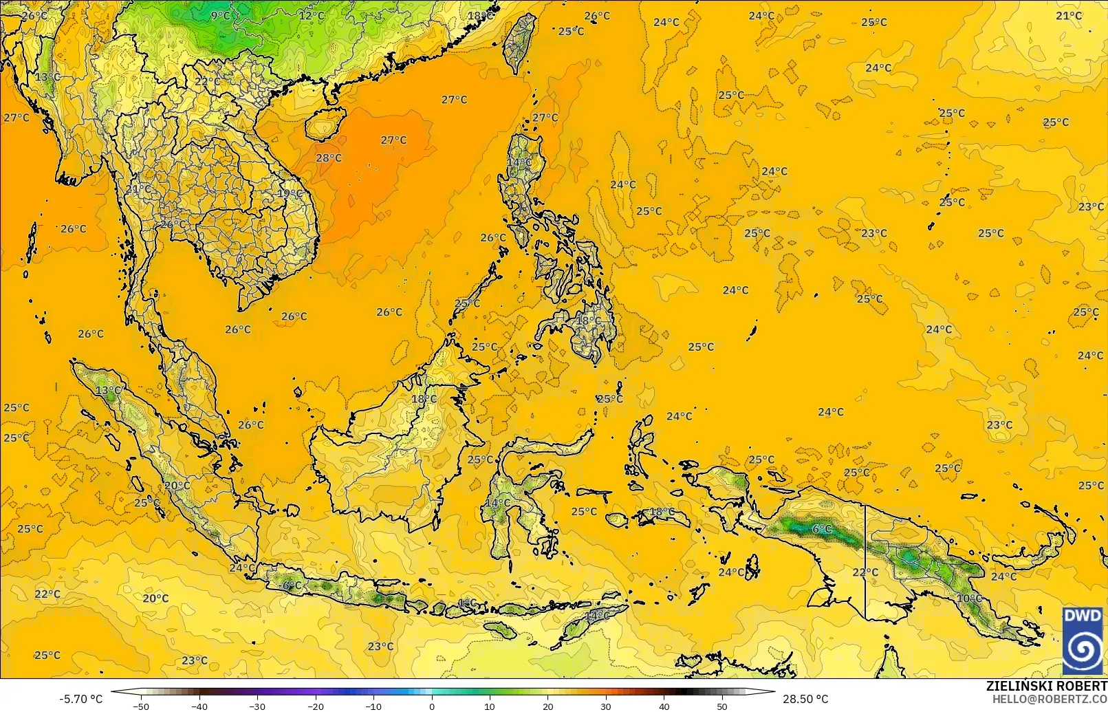 ICON modelo - Sudeste Asiático, Punto de rocío a 2 m
