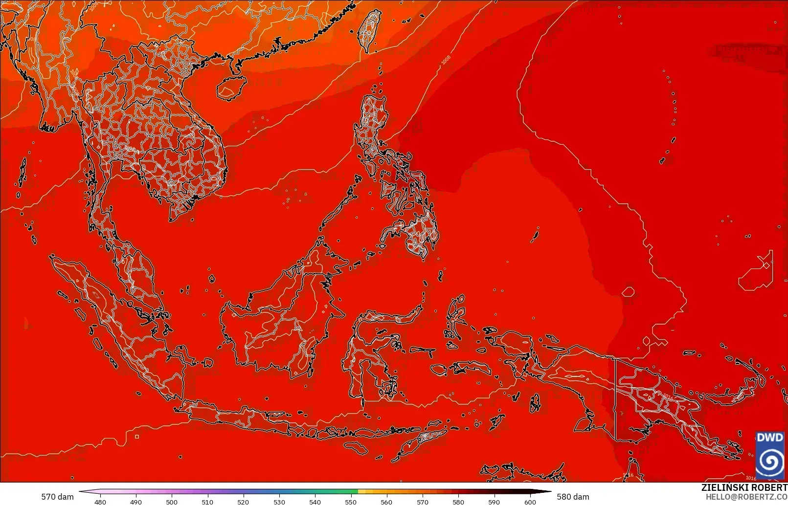 ICON modelo - Sudeste Asiático, Altura geopotencial a 500 hPa