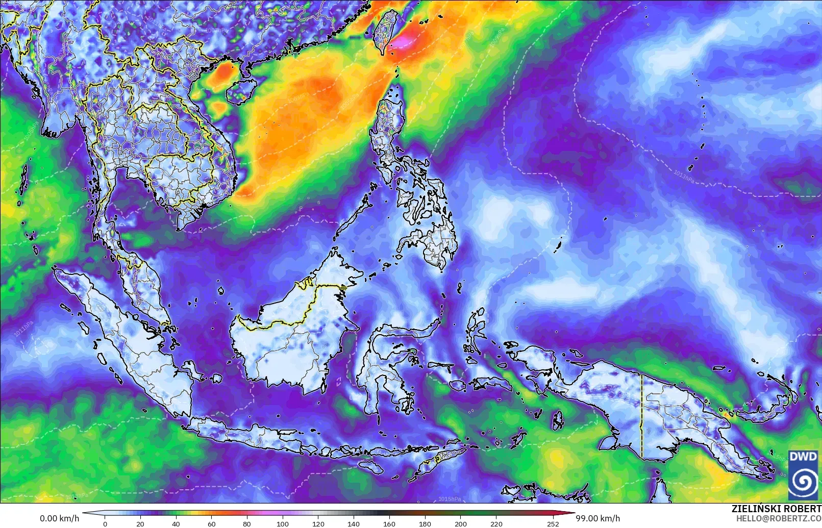 ICON modelo - Sudeste Asiático, Ráfagas de Viento Máximas