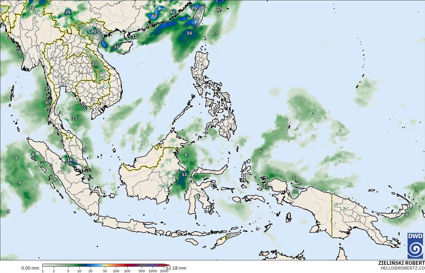 ICON modelo - Sudeste Asiático, Acumulación de precipitación