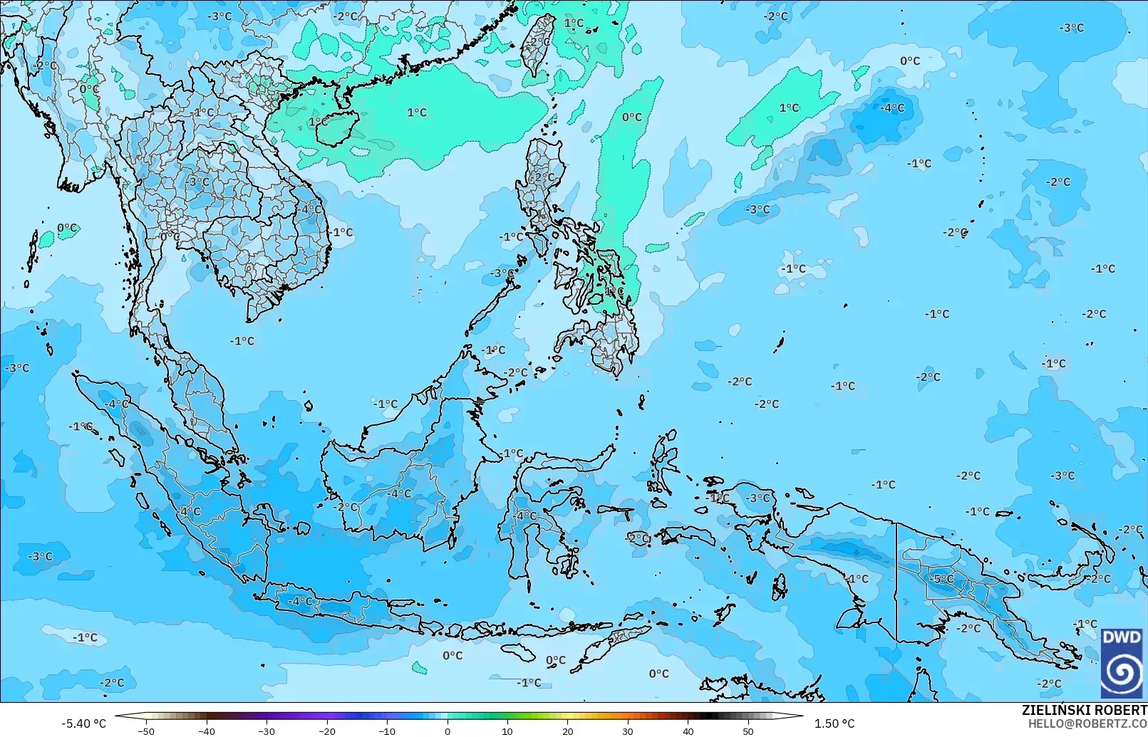 ICON modelo - Sudeste Asiático, Temperatura a 500 hPa