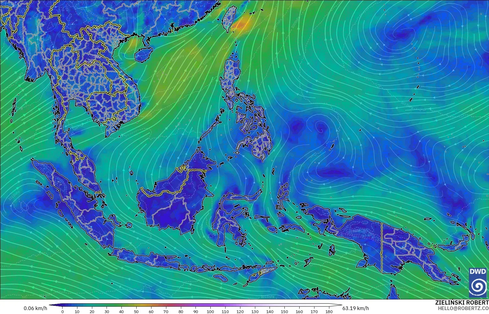 ICON modelo - Sudeste Asiático, Viento a 10 m