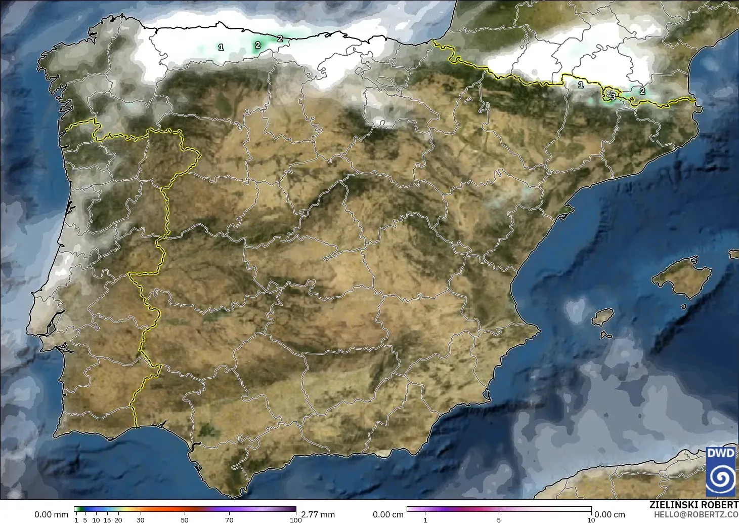 ICON modelo - España, Precipitación, nubes y presión