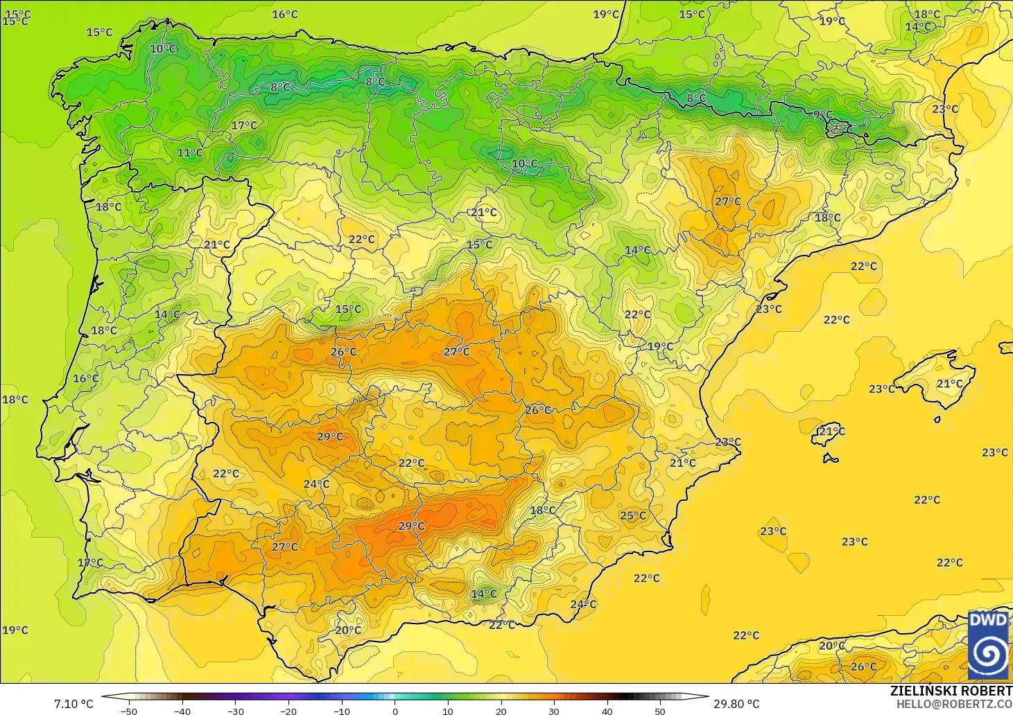 ICON modelo - España, Temperatura a 2 m