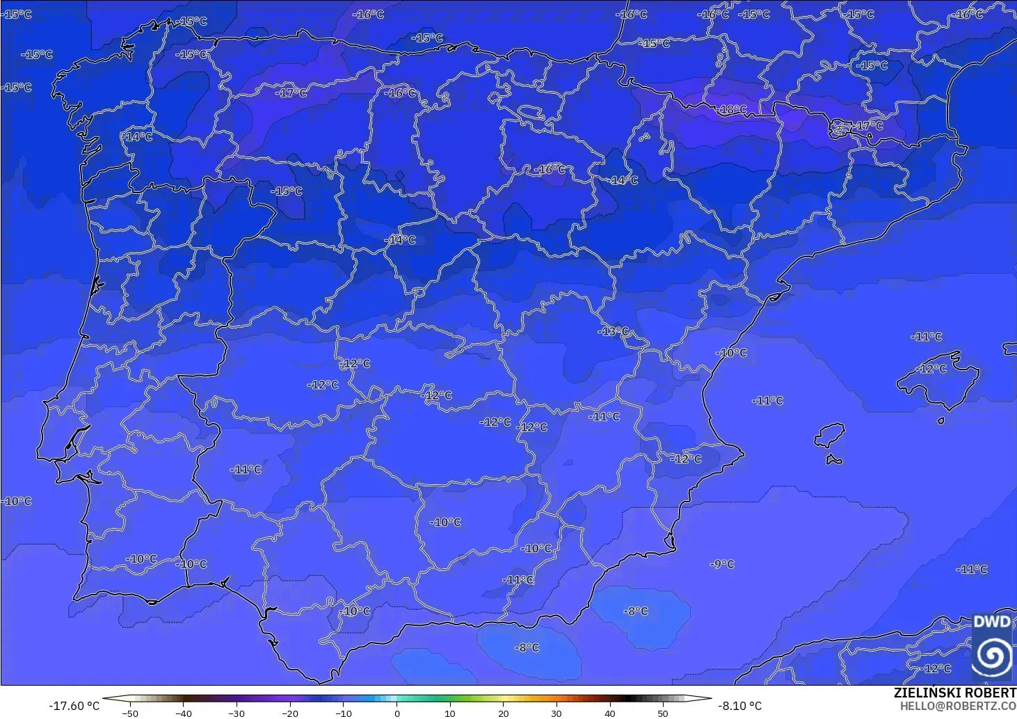 ICON modelo - España, Temperatura a 500 hPa