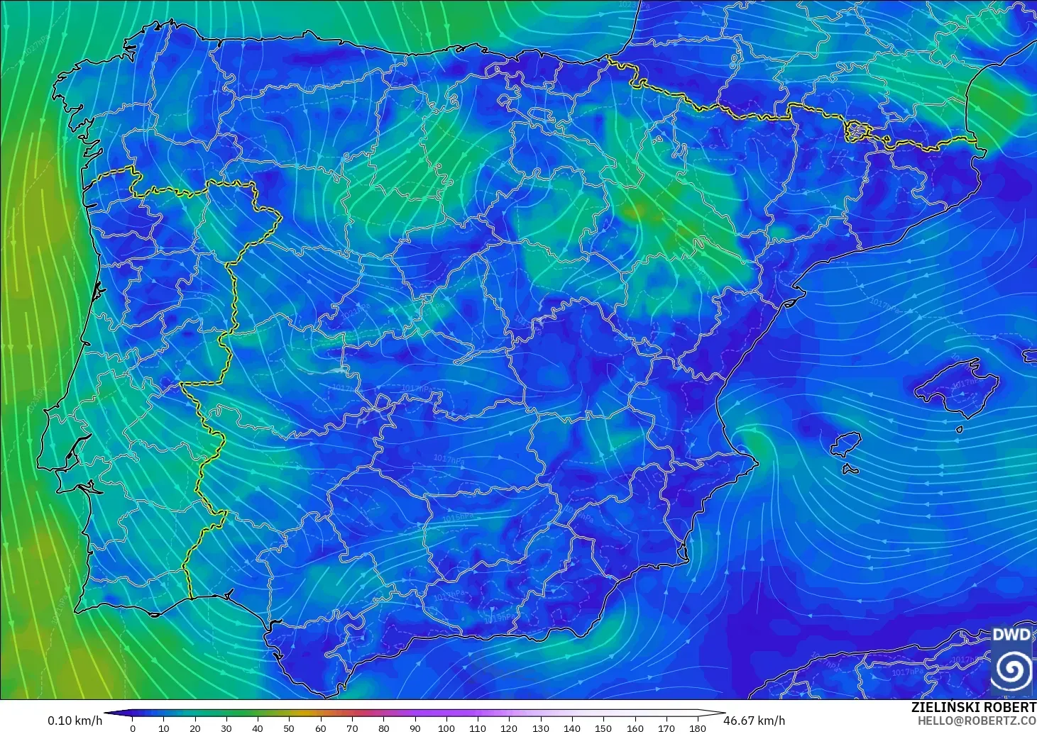 ICON modelo - España, Viento a 10 m