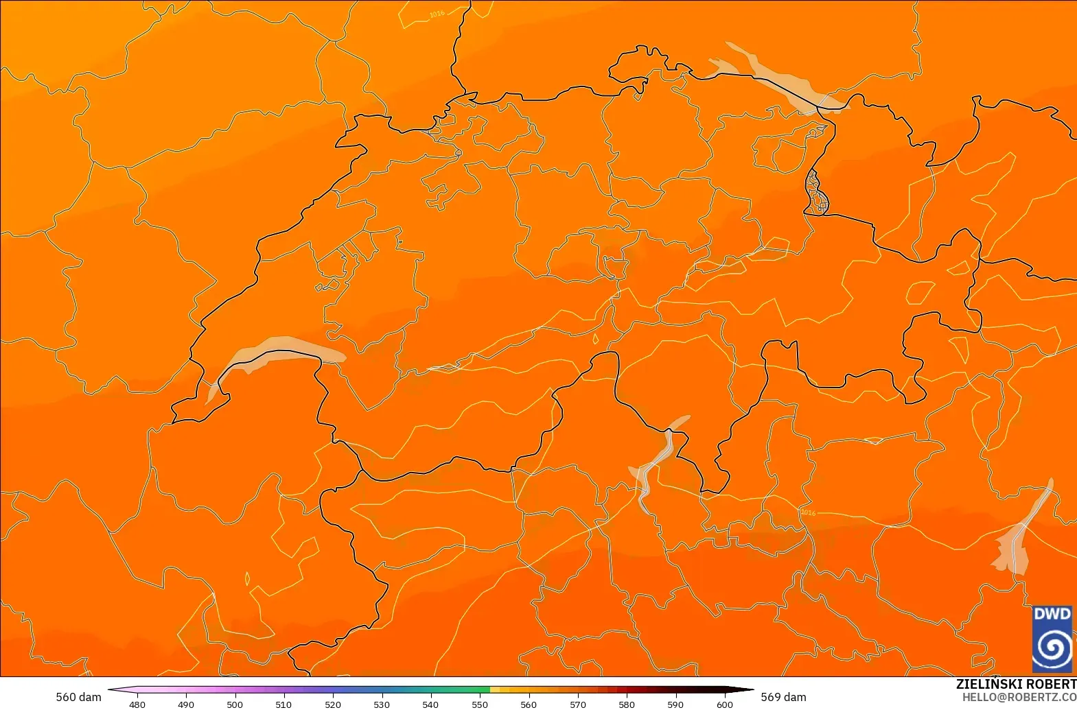 ICON modelo - Suiza, Altura geopotencial a 500 hPa