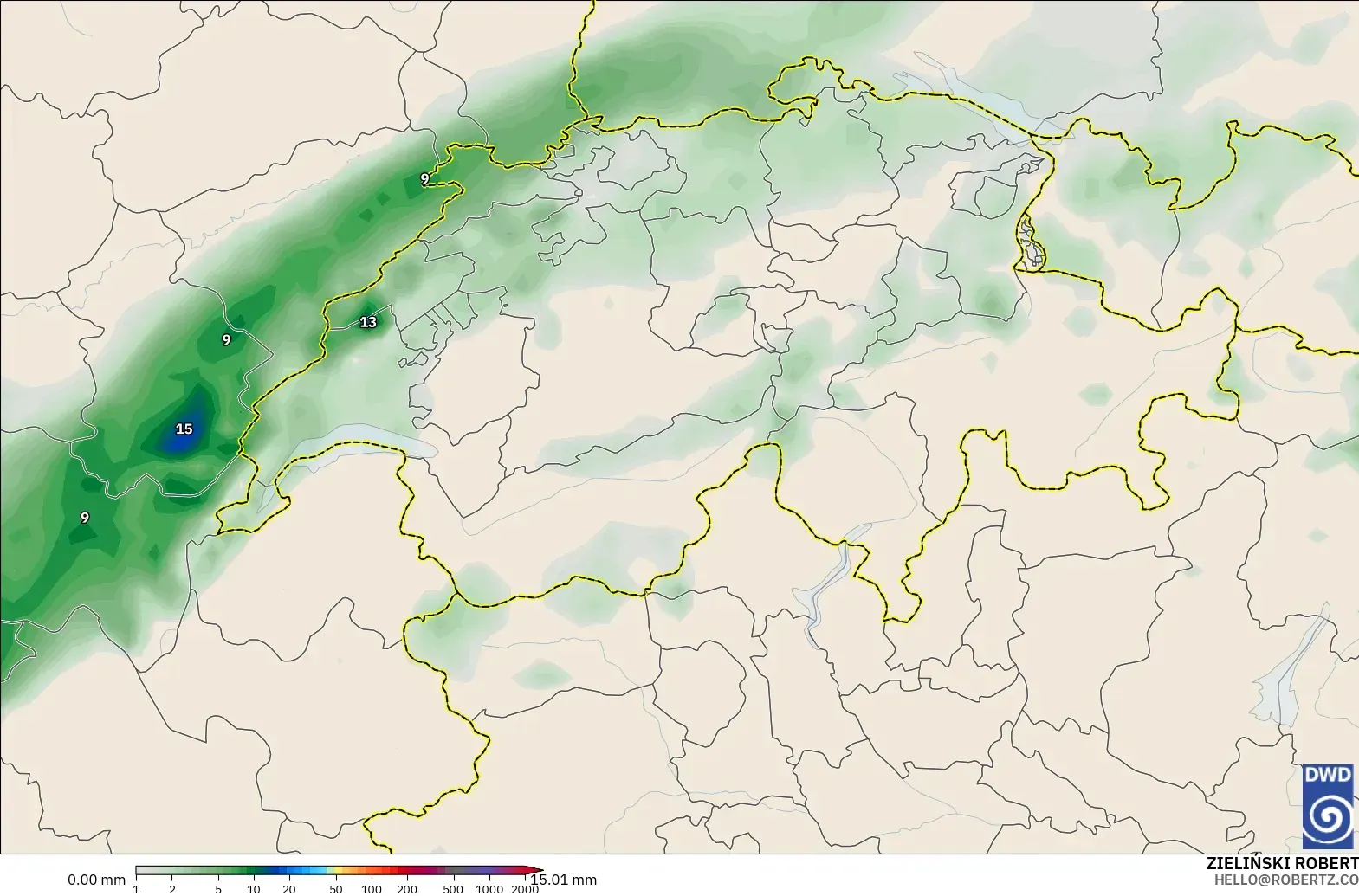 ICON modelo - Suiza, Acumulación de precipitación