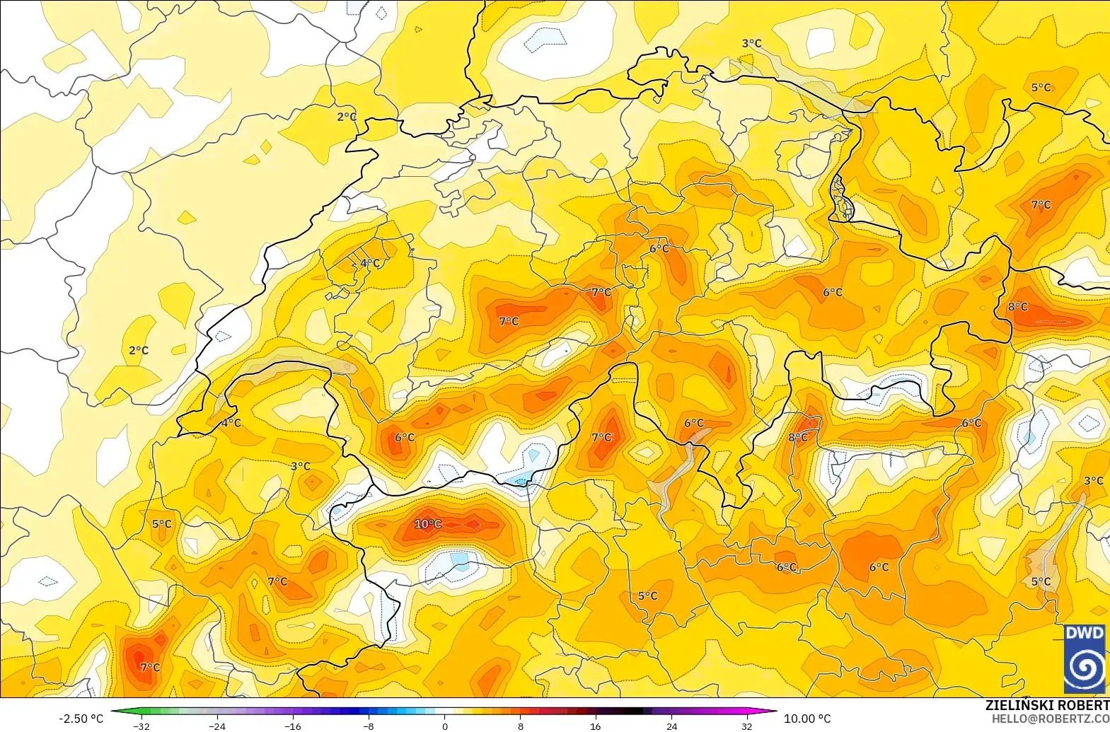 ICON modelo - Suiza, Anomalía de temperatura a 2 m