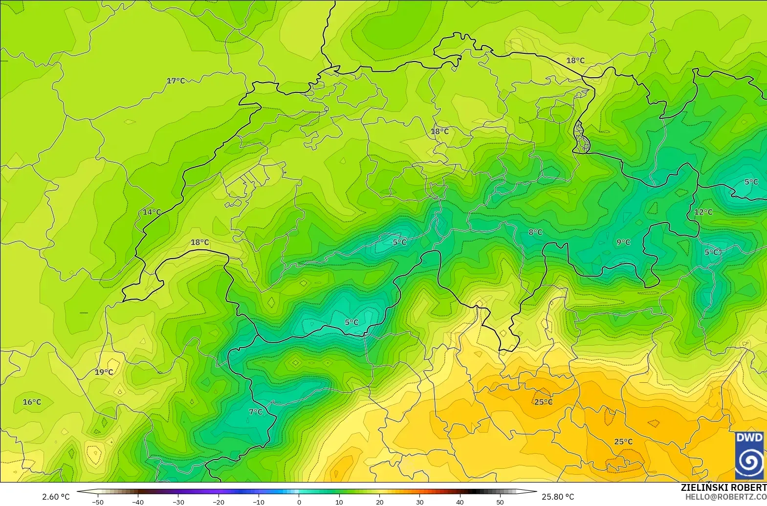 ICON modelo - Suiza, Temperatura a 2 m