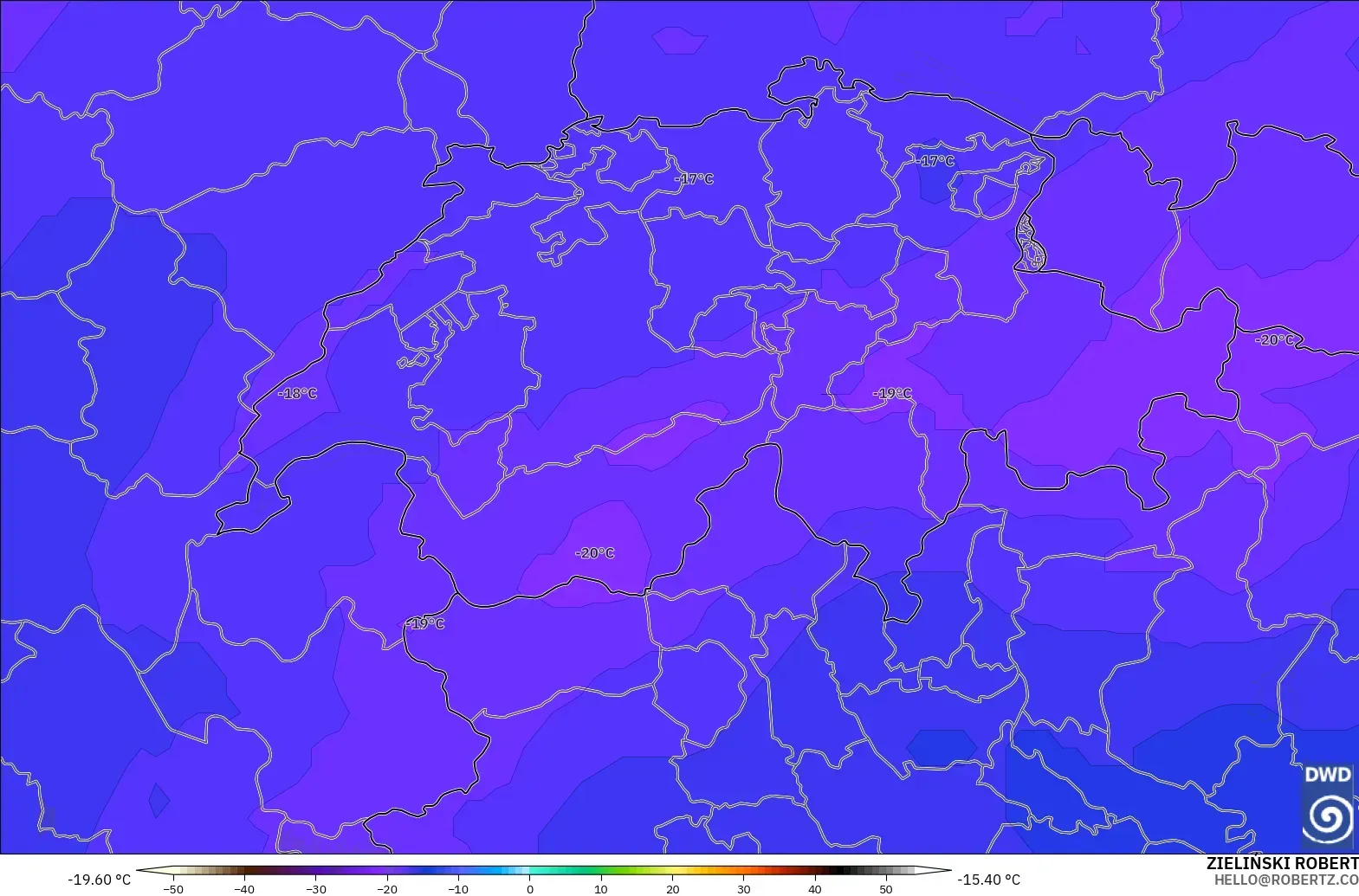 ICON modelo - Suiza, Temperatura a 500 hPa