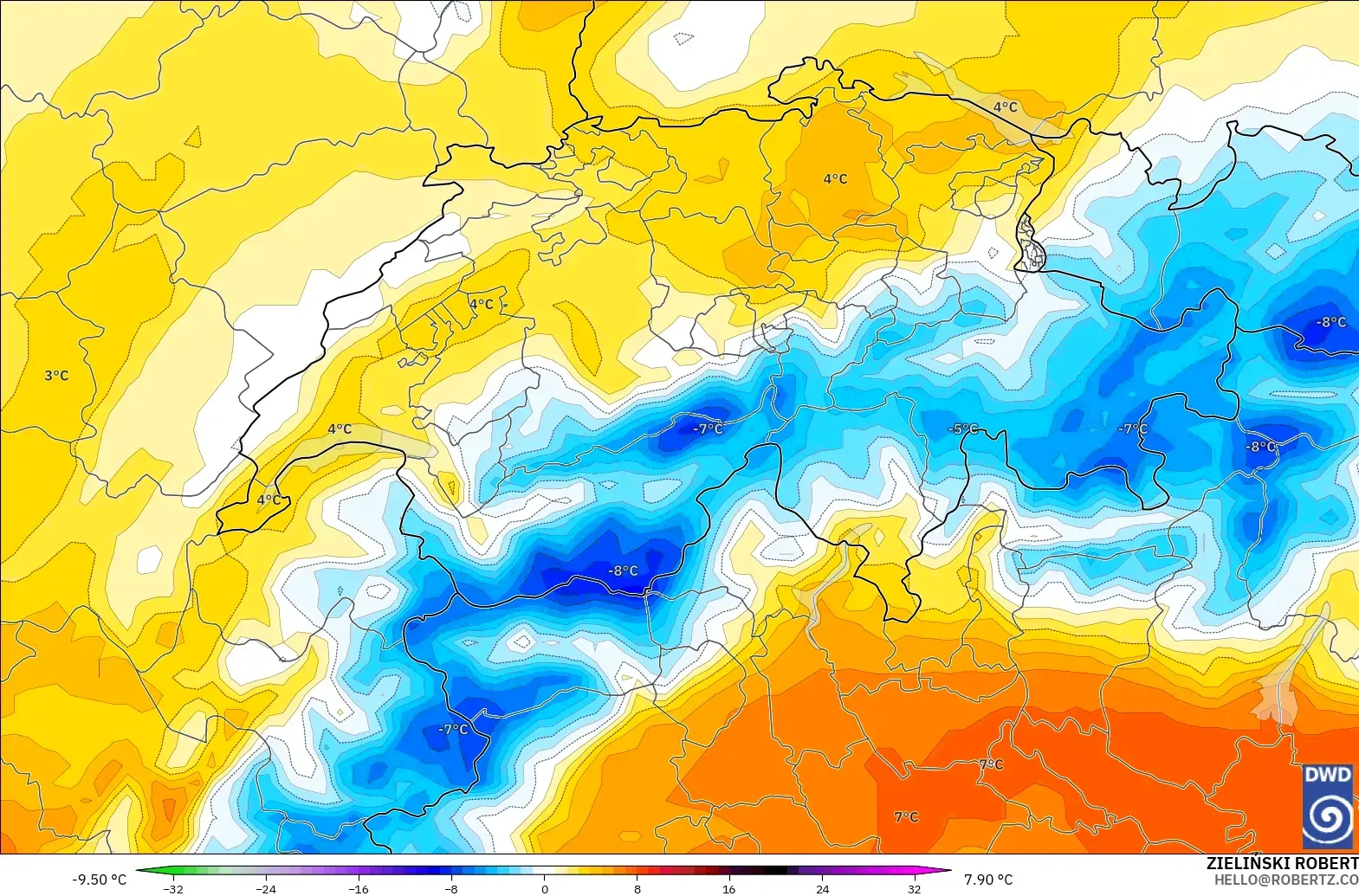 ICON modelo - Suiza, Anomalía de temperatura a 850 hPa