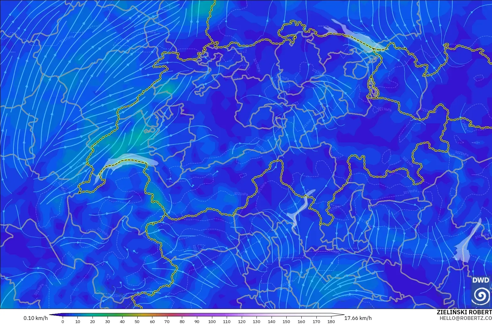 ICON modelo - Suiza, Viento a 10 m