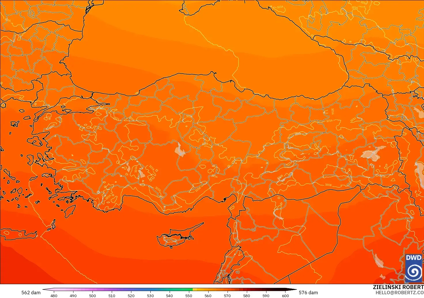 ICON modelo - Turquía, Altura geopotencial a 500 hPa