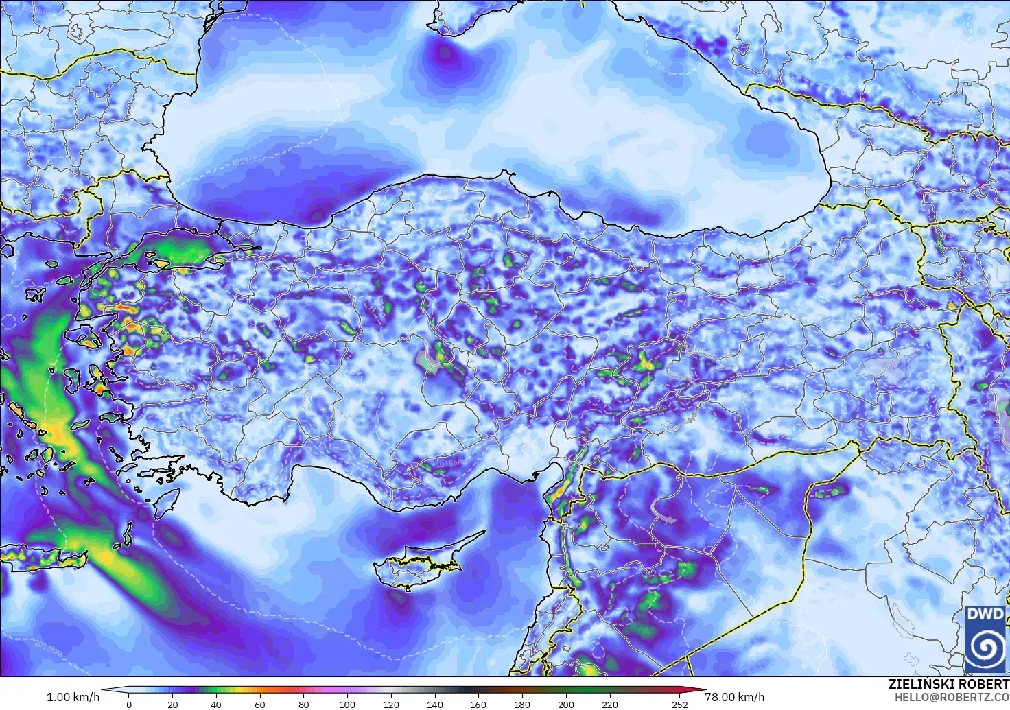 ICON modelo - Turquía, Ráfagas de Viento Máximas