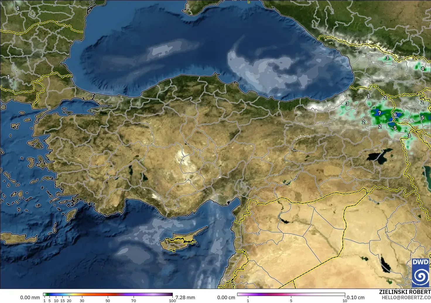 ICON modelo - Turquía, Precipitación, nubes y presión