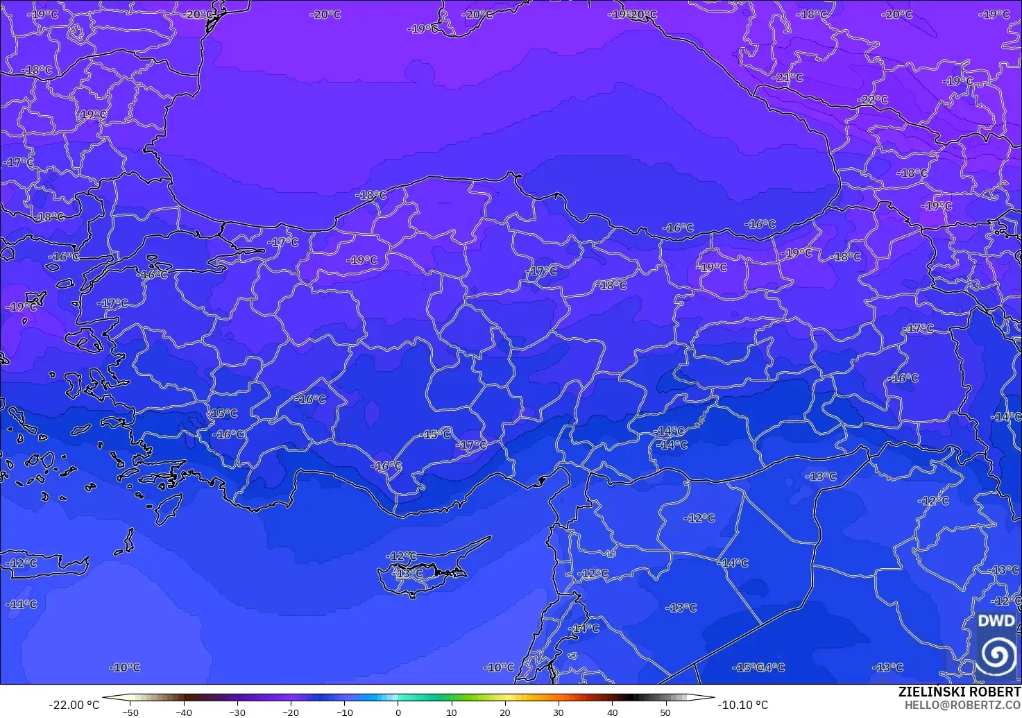 ICON modelo - Turquía, Temperatura a 500 hPa