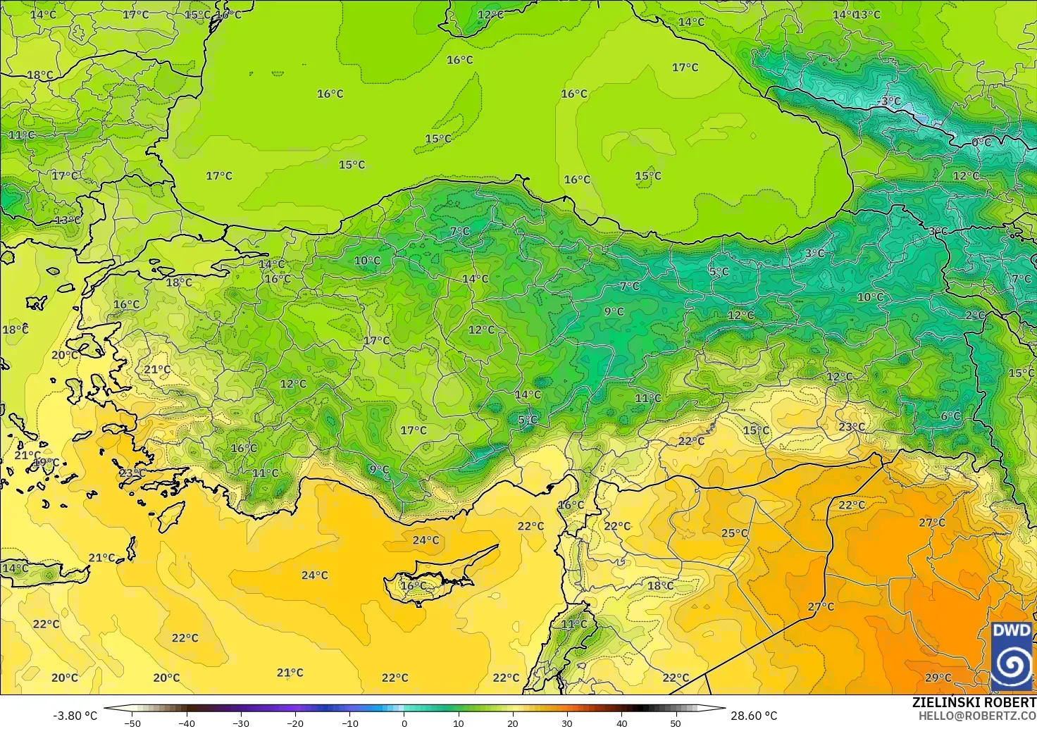 ICON modelo - Turquía, Temperatura a 850 hPa