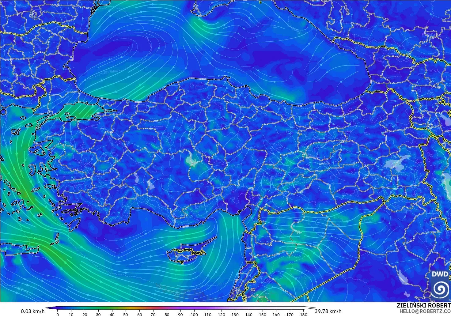 ICON modelo - Turquía, Viento a 10 m
