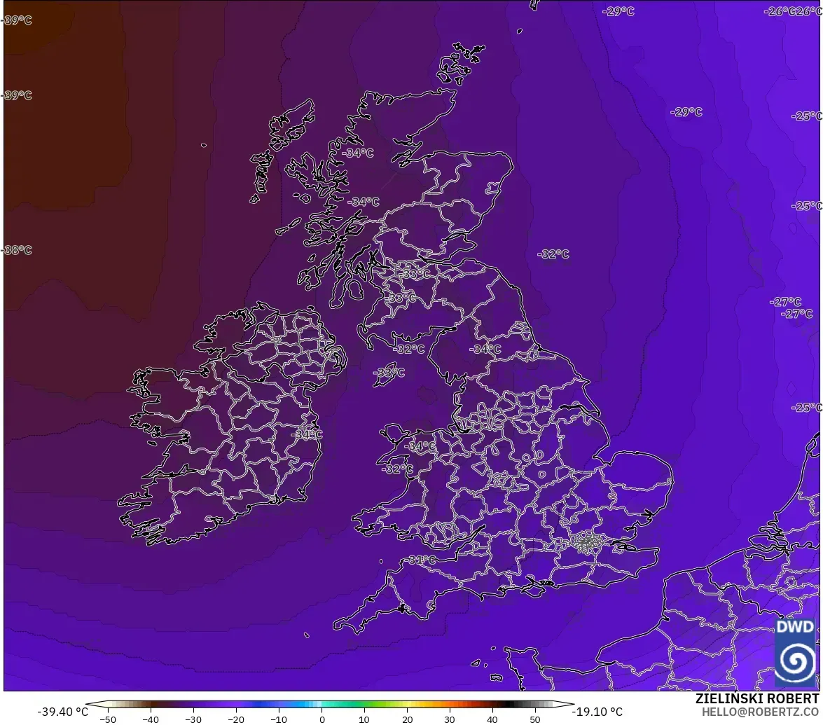 ICON modelo - Reino Unido, Temperatura a 500 hPa