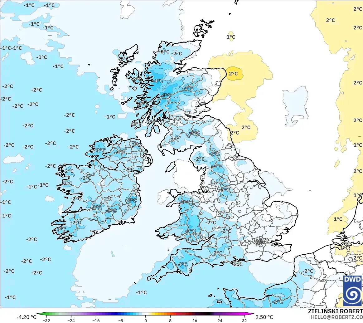 ICON modelo - Reino Unido, Anomalía de temperatura a 850 hPa