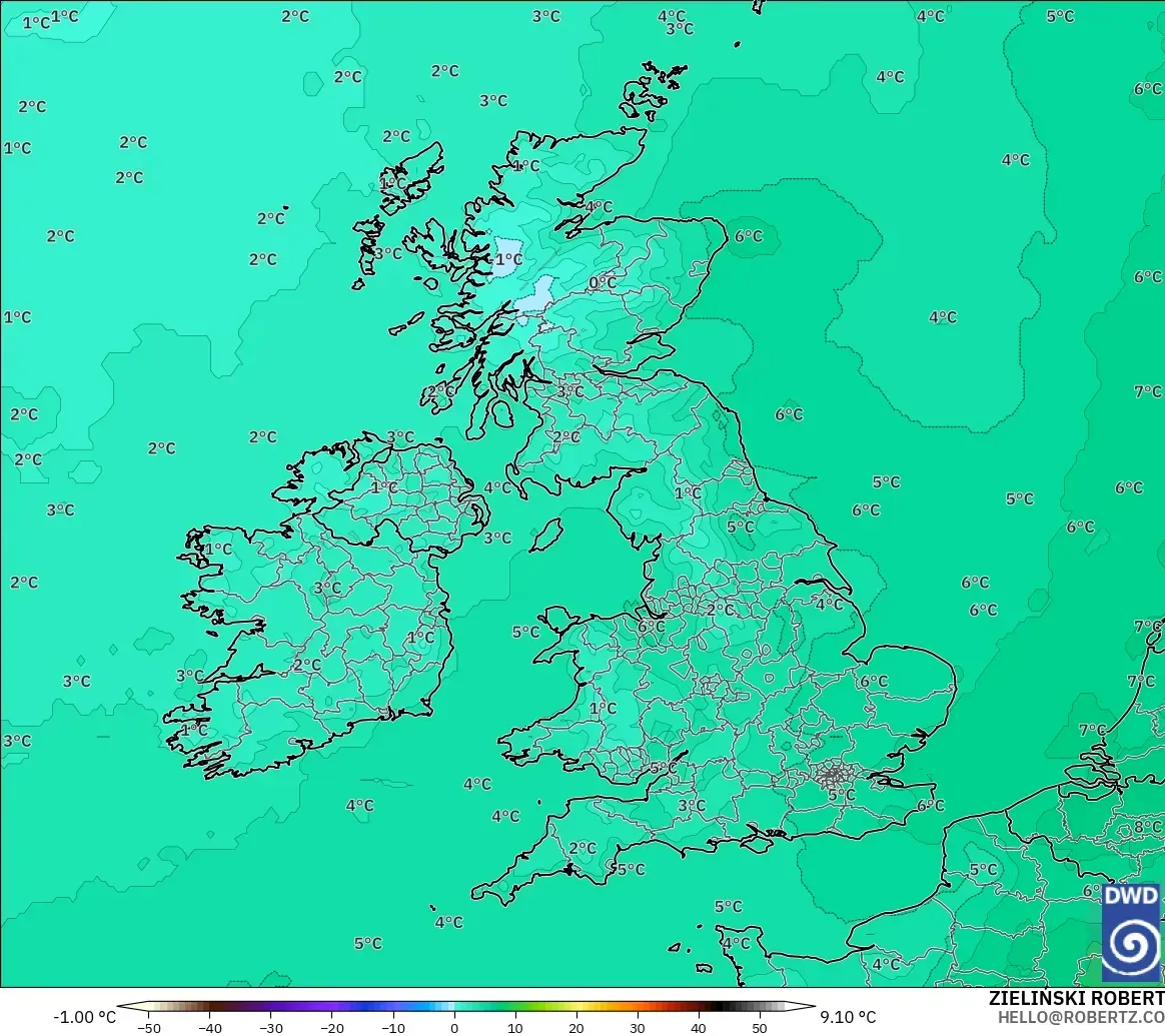 ICON modelo - Reino Unido, Temperatura a 850 hPa
