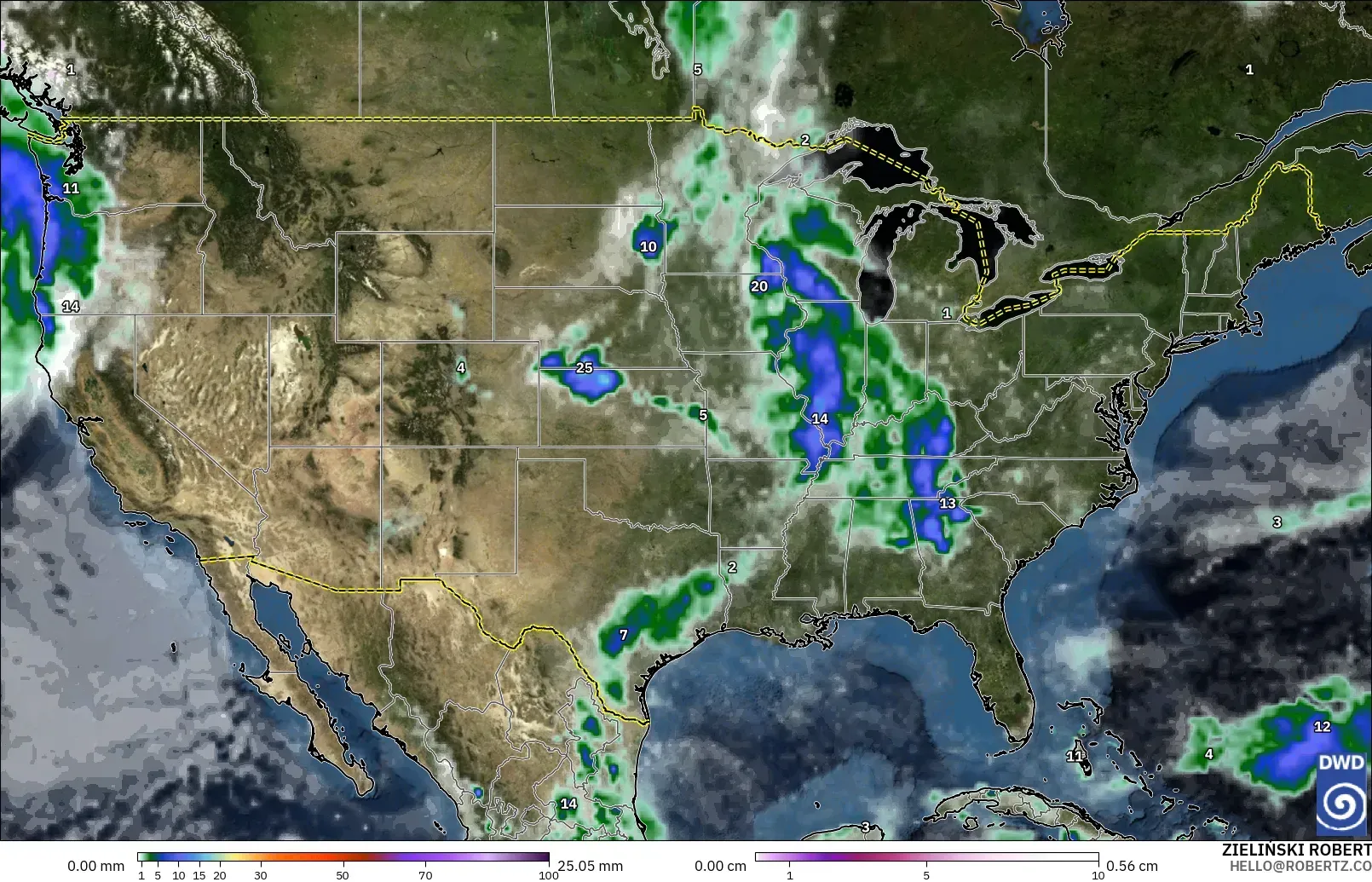 ICON modelo - Estados Unidos, Precipitación, nubes y presión