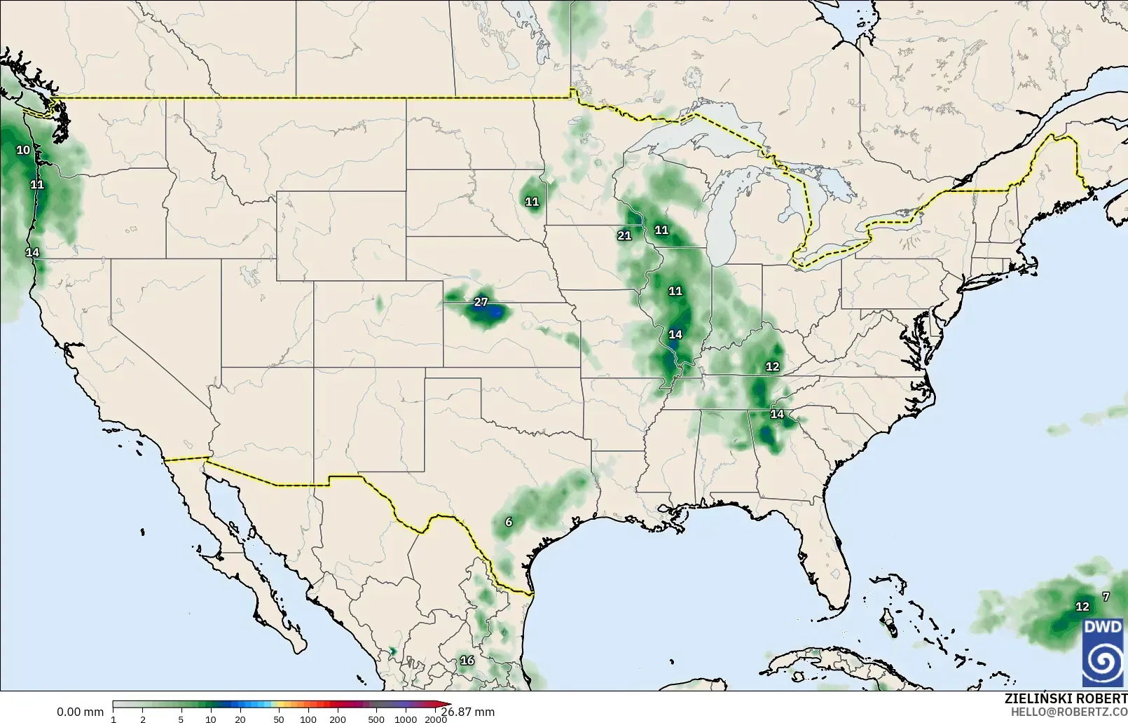 ICON modelo - Estados Unidos, Acumulación de precipitación